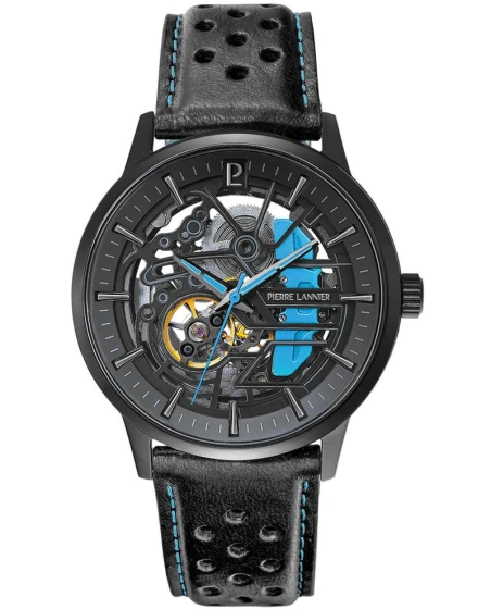 Montre Pierre Lannier - Automatique Homme PADDOCK Noir Cadran Noir Bracelet Cuir Noir 22MM - 345A466