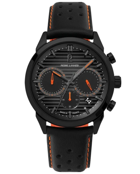 Montre Pierre Lannier - Quartz Homme MONARCK Noir Cadran Fumé Gris Bracelet Cuir Noir 22MM - 233D433