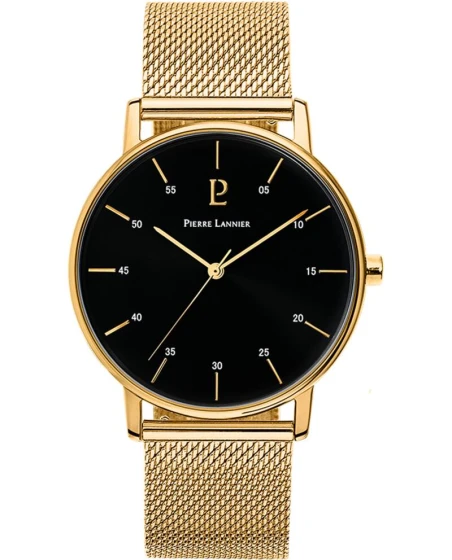 Montre Pierre Lannier - Quartz Homme CITYLINE Doré Cadran Noir Bracelet Acier milanais Doré 20MM - 200G032
