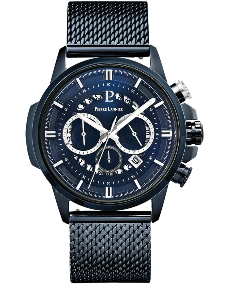 Montre Pierre Lannier - Quartz Homme SENTINELLE Bleu Cadran Soleillé Bleu Bracelet Acier milanais Bleu 24MM - 238G469