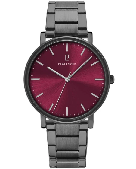 Montre Pierre Lannier - Quartz Homme ESSENTIAL Gris Cadran Soleillé Bordeaux Bracelet Acier Gris 20MM - 252G459