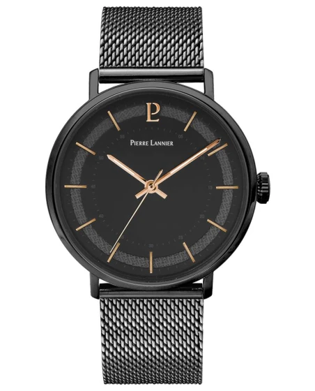 Montre Pierre Lannier - Quartz Homme GAIUS Noir Cadran Noir Bracelet Acier milanais Noir 20MM - 205J439