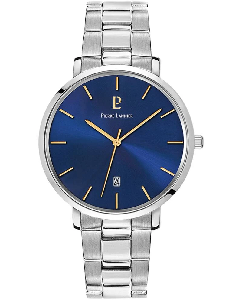 Montre Pierre Lannier - Quartz Homme ECHO Argenté Cadran Soleillé Bleu Bracelet Acier Argenté 18MM - 249G161