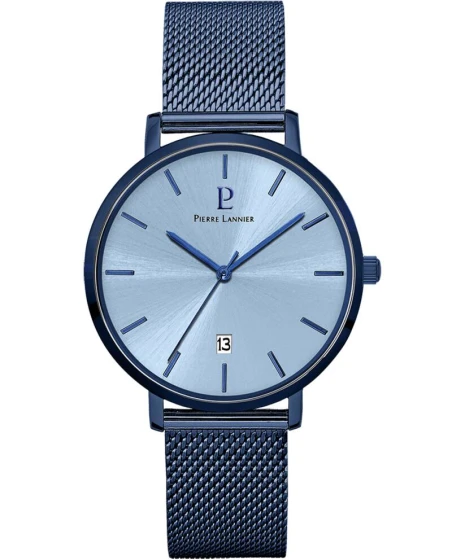 Montre Pierre Lannier - Quartz Homme ECHO Bleu Cadran Soleillé Bleu Bracelet Acier milanais Bleu 18MM - 259F469