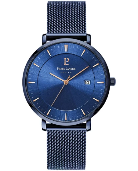 Montre Pierre Lannier - Solaire Homme INTI Bleu Cadran Soleillé Bleu Bracelet Acier milanais Bleu 18MM - 209G469