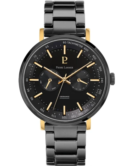 Montre Pierre Lannier - Quartz Homme CERAMIC Doré Cadran Soleillé Noir Bracelet Céramique Noir 20MM - 245G039