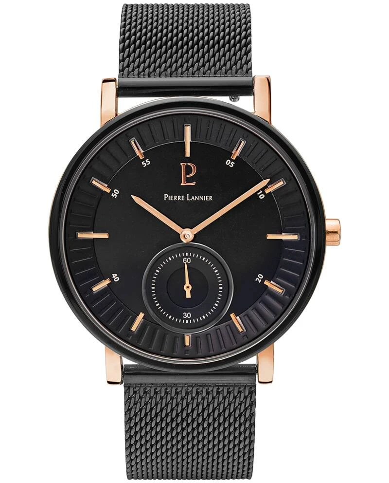 Montre Pierre Lannier - Quartz Homme WOOFER Doré-rose Cadran Noir Bracelet Acier milanais Noir 20MM - 201F239