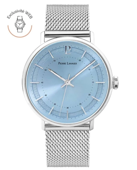 Montre Pierre Lannier - Quartz Homme GAIUS Argenté Cadran Soleillé Bleu Bracelet Acier milanais Argenté 20MM - 204H168