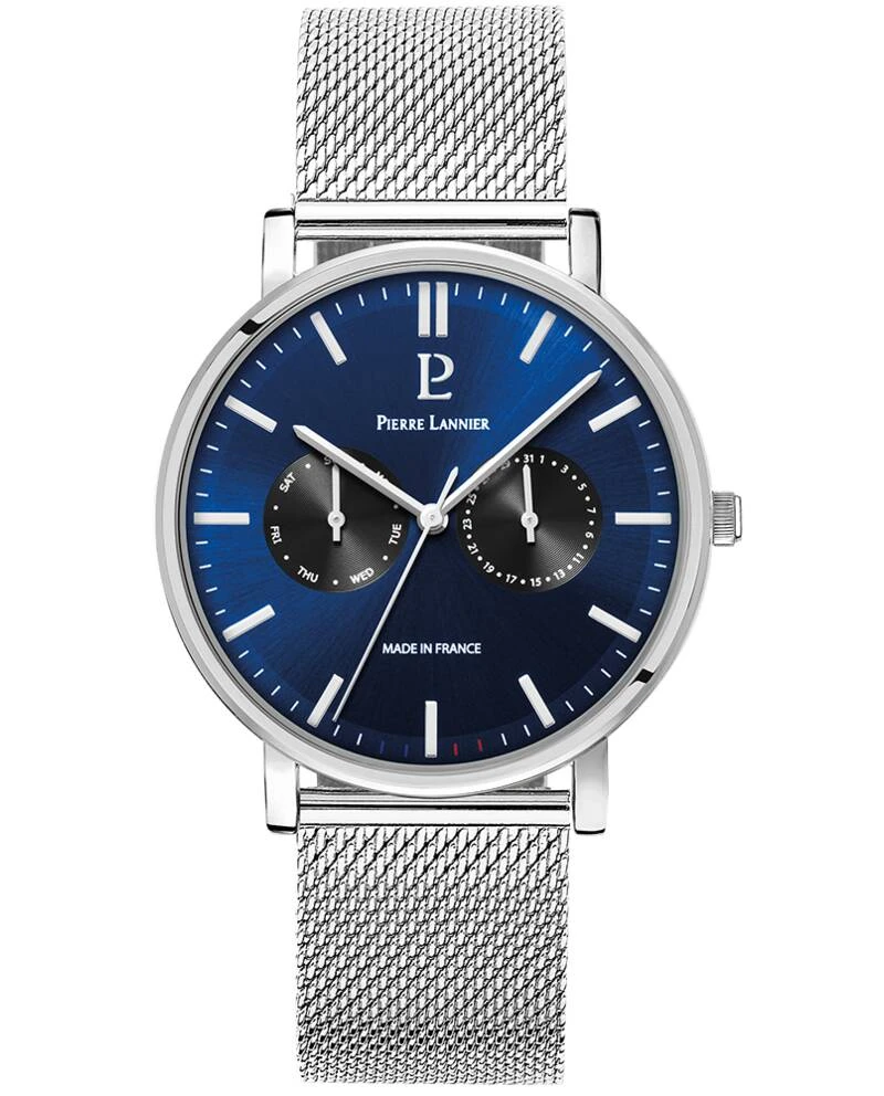 Montre Pierre Lannier - Quartz Homme ESSENTIAL Argenté Cadran Soleillé Bleu Bracelet Acier milanais Argenté 20MM - 206J161