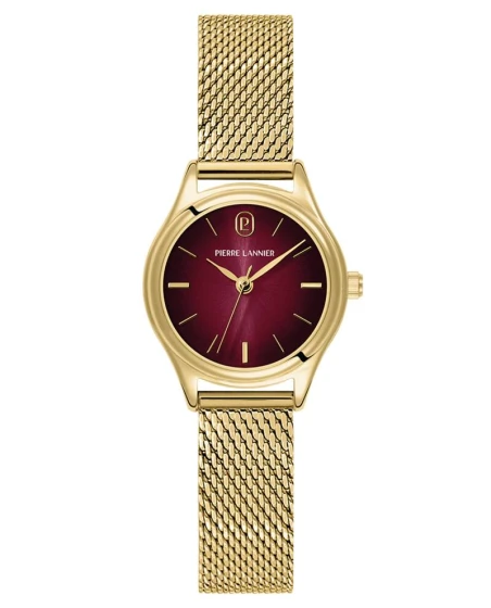Montre Pierre Lannier - Quartz Femme PYA Doré Cadran Fumé Bordeaux Bracelet Acier milanais Doré 12MM - 021K552