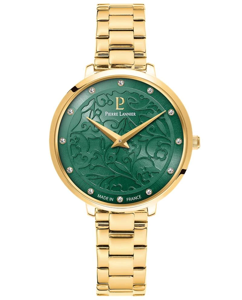 Montre Pierre Lannier - Quartz Femme EOLIA Doré Cadran Soleillé Vert Bracelet Acier Doré 12MM - 044N572
