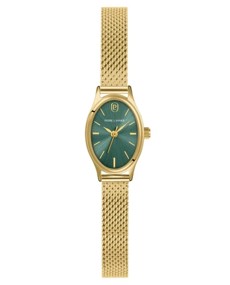 Montre Pierre Lannier - Quartz Femme OVALIA Doré Cadran Soleillé Vert Bracelet Acier milanais Doré 8MM - 075K572