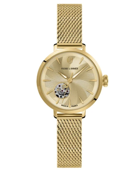 Montre Pierre Lannier - Automatique Femme SOLINE Doré Cadran Soleillé Doré Bracelet Acier milanais Doré 12MM - 139L542