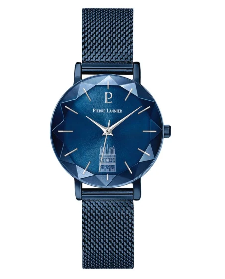 Montre Pierre Lannier - Quartz Femme COEUR BATTANT Bleu Cadran Soleillé Bleu Bracelet Acier milanais Bleu 14MM - 099K869