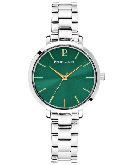 Montre Pierre Lannier - Quartz Femme CHOUQUETTE Argenté Cadran Soleillé Vert Bracelet Acier Argenté 12MM - 078J691
