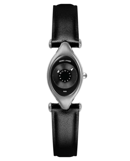 Montre Pierre Lannier - Quartz Femme OVNI Argenté Cadran Soleillé Noir Bracelet Cuir Noir 14MM - 094L639