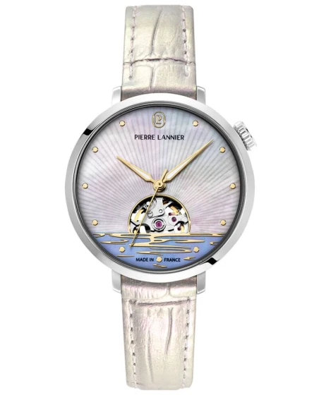 Montre Pierre Lannier - Automatique Femme AUSTRALE Argenté Cadran Nacré Blanc Bracelet Cuir Blanc 14MM - 150H900