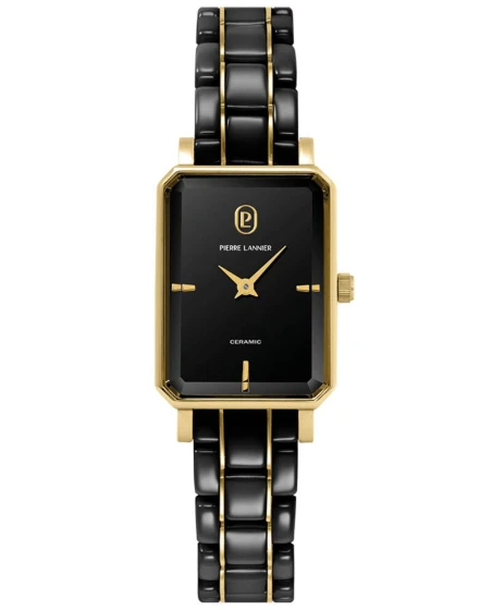 Montre Pierre Lannier - Quartz Femme ARIANE Doré Cadran Noir Bracelet Acier céramique Noir 12MM - 085L839