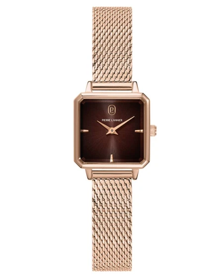 Montre Pierre Lannier - Quartz Femme LEONOR Doré-rose Cadran Fumé Chocolat Bracelet Acier milanais Doré-rose 12MM - 072J788
