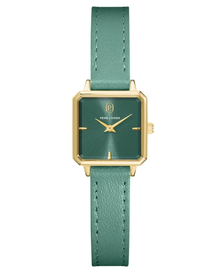 Montre Pierre Lannier - Quartz Femme LEONOR Doré Cadran Soleillé Vert Bracelet Cuir Vert 12MM - 072J577