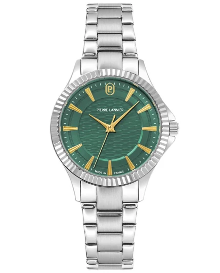Montre Pierre Lannier - Quartz Femme METROPOLITAIN Argenté Cadran Soleillé Vert Bracelet Acier Argenté 16MM - 017G671