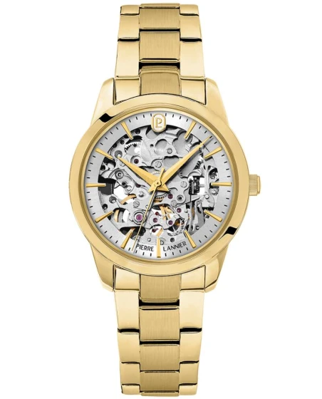Montre Pierre Lannier - Automatique Femme THEA Doré Cadran Soleillé Argenté Bracelet Acier Doré 18MM - 144J522