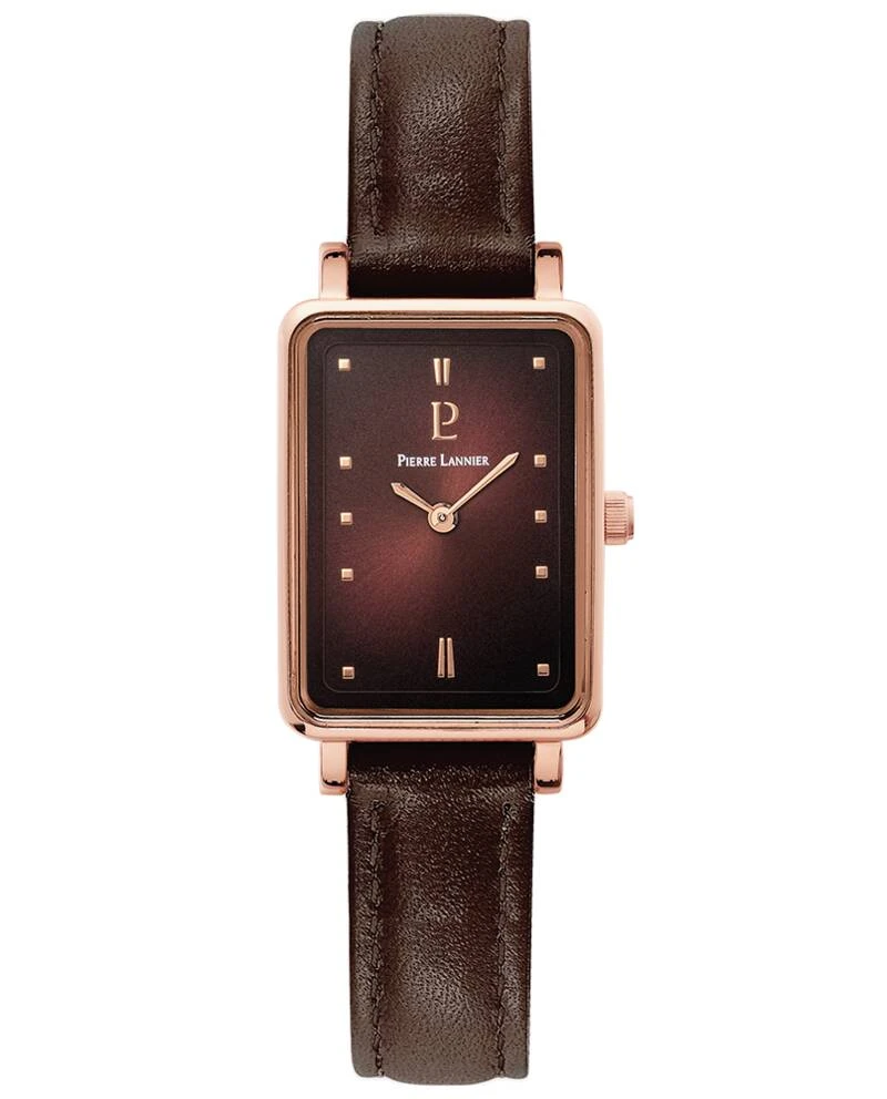Montre Pierre Lannier - Quartz Femme ARIANE Doré-rose Cadran Soleillé Chocolat Bracelet Cuir Chocolat 12MM - 050K984