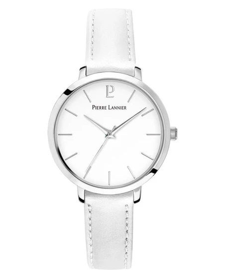 Montre Pierre Lannier - Quartz Femme CHOUQUETTE Argenté Cadran Blanc Bracelet Cuir Blanc 12MM - 034N600