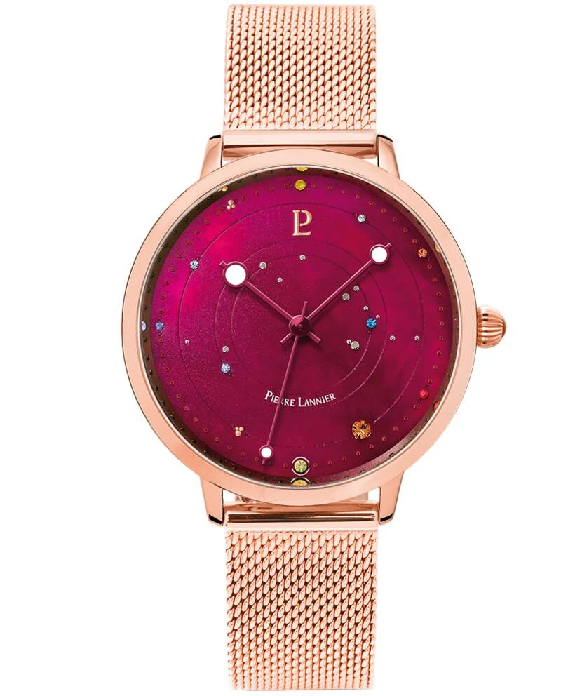 Montre Pierre Lannier - Femme THEIA Cadran Framboise Bracelet Acier milanais Doré-rose - 019L958