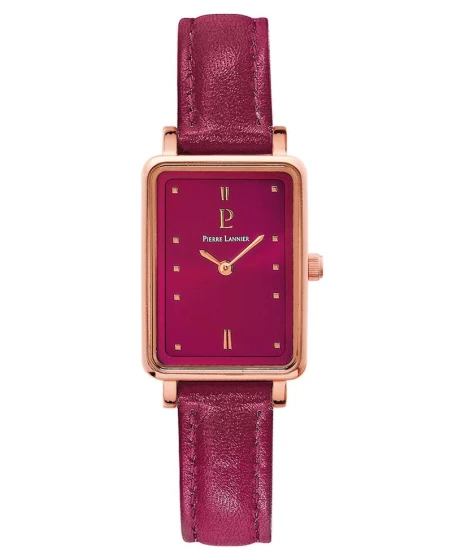 Montre Pierre Lannier - Quartz Femme ARIANE Doré-rose Cadran Soleillé Framboise Bracelet Cuir Framboise 12MM - 050K955