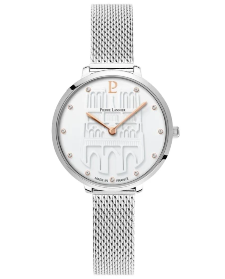 Montre Pierre Lannier - Quartz Femme COEUR BATTANT Argenté Cadran Blanc Bracelet Acier milanais Argenté 12MM - 095N601