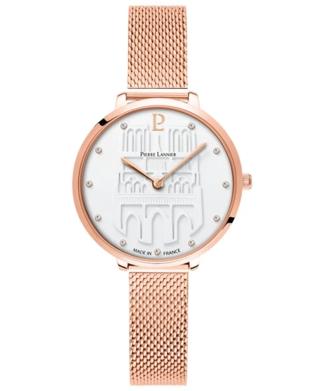 Montre Pierre Lannier - Quartz Femme COEUR BATTANT Doré-rose Cadran Blanc Bracelet Acier milanais Doré-rose 12MM - 096K908