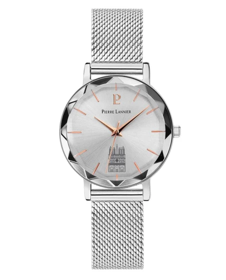 Montre Pierre Lannier - Quartz Femme COEUR BATTANT Argenté Cadran Soleillé Argenté Bracelet Acier milanais Argenté 14MM - 098K62