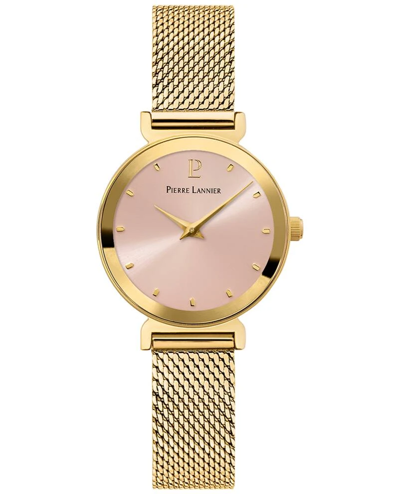 Montre Pierre Lannier - Quartz Femme LIGNE PURE Doré Cadran Soleillé Rose Bracelet Acier milanais Doré 12MM - 035R552