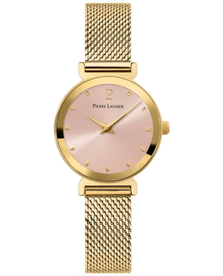 Montre Pierre Lannier - Quartz Femme LIGNE PURE Doré Cadran Soleillé Rose Bracelet Acier milanais Doré 12MM - 035R552