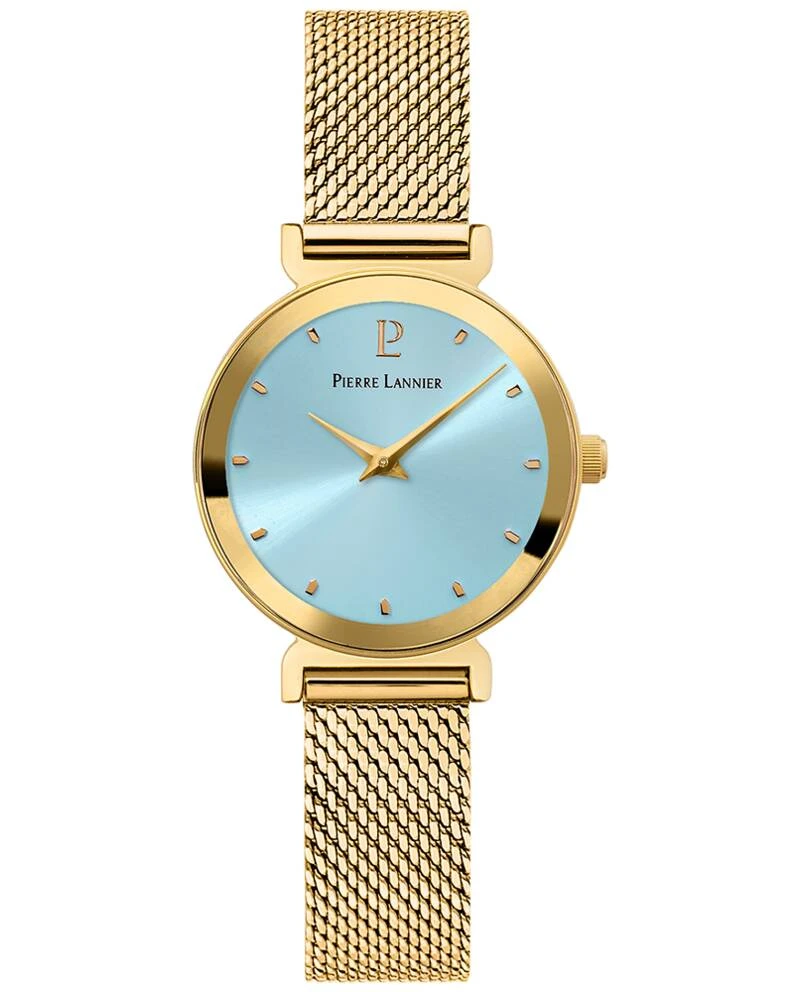 Montre Pierre Lannier - Quartz Femme LIGNE PURE Doré Cadran Soleillé Bleu Bracelet Acier milanais Doré 12MM - 035R562