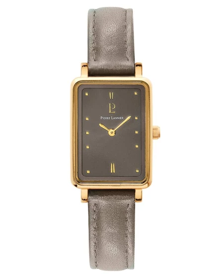 Montre Pierre Lannier - Quartz Femme ARIANE Doré Cadran Soleillé Gris Bracelet Cuir Gris 12MM - 050K530