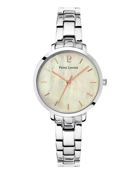 Montre Pierre Lannier - Quartz Femme AURA Argenté Cadran Nacré Blanc Bracelet Acier Argenté 12MM - 054K691