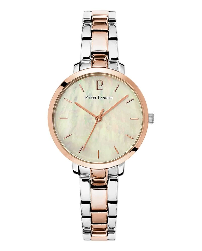 Montre Pierre Lannier - Quartz Femme AURA Argenté Cadran Nacré Blanc Bracelet Acier Bicolore 12MM - 055M791