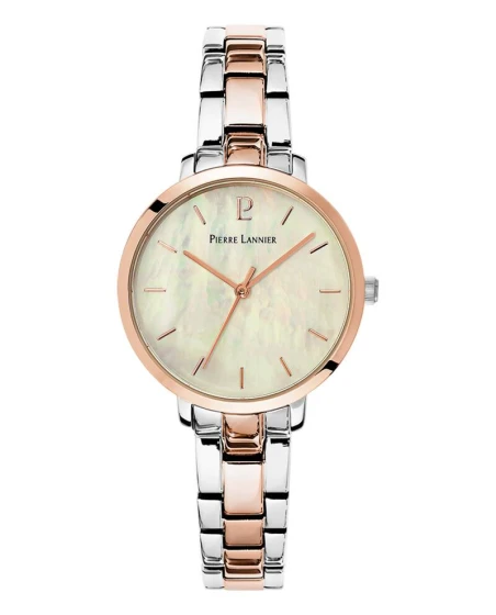 Montre Pierre Lannier - Quartz Femme AURA Argenté Cadran Nacré Blanc Bracelet Acier Bicolore 12MM - 055M791