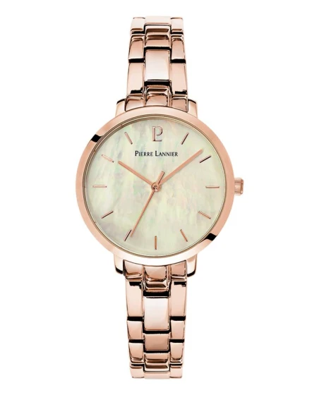 Montre Pierre Lannier - Quartz Femme AURA Doré-rose Cadran Nacré Blanc Bracelet Acier Doré-rose 12MM - 055M999