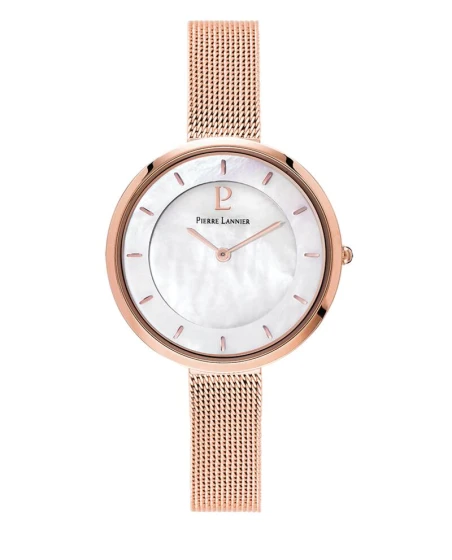 Montre Pierre Lannier - Quartz Femme LIBERTY Doré-rose Cadran Nacré Blanc Bracelet Acier milanais Doré-rose 10MM - 076G998
