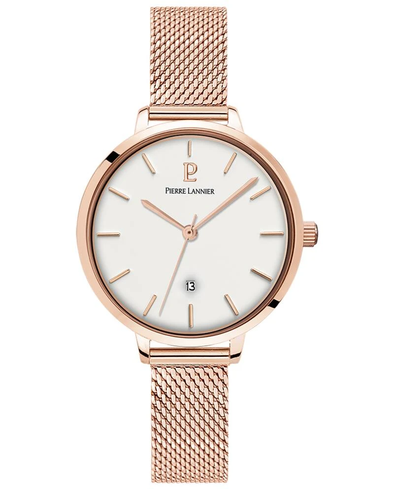 Montre Pierre Lannier - Quartz Femme ECHO Doré-rose Cadran Blanc Bracelet Acier milanais Doré-rose 12MM - 032K908