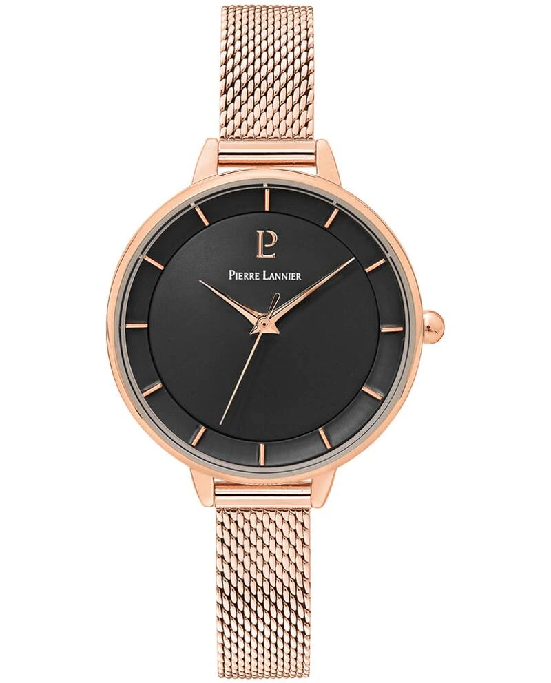 Montre Pierre Lannier - Quartz Femme DELICE Doré-rose Cadran Noir Bracelet Acier milanais Doré-rose 10MM - 001H938