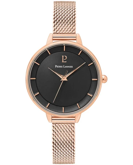 Montre Pierre Lannier - Quartz Femme DELICE Doré-rose Cadran Noir Bracelet Acier milanais Doré-rose 10MM - 001H938