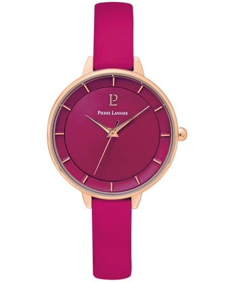 Montre Pierre Lannier - Quartz Femme DELICE Doré-rose Cadran Framboise Bracelet Cuir Framboise 10MM - 001H955