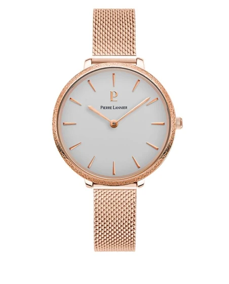 Montre Pierre Lannier - Femme CAPRICE Cadran Argenté Bracelet Acier milanais Doré rose - 004G928