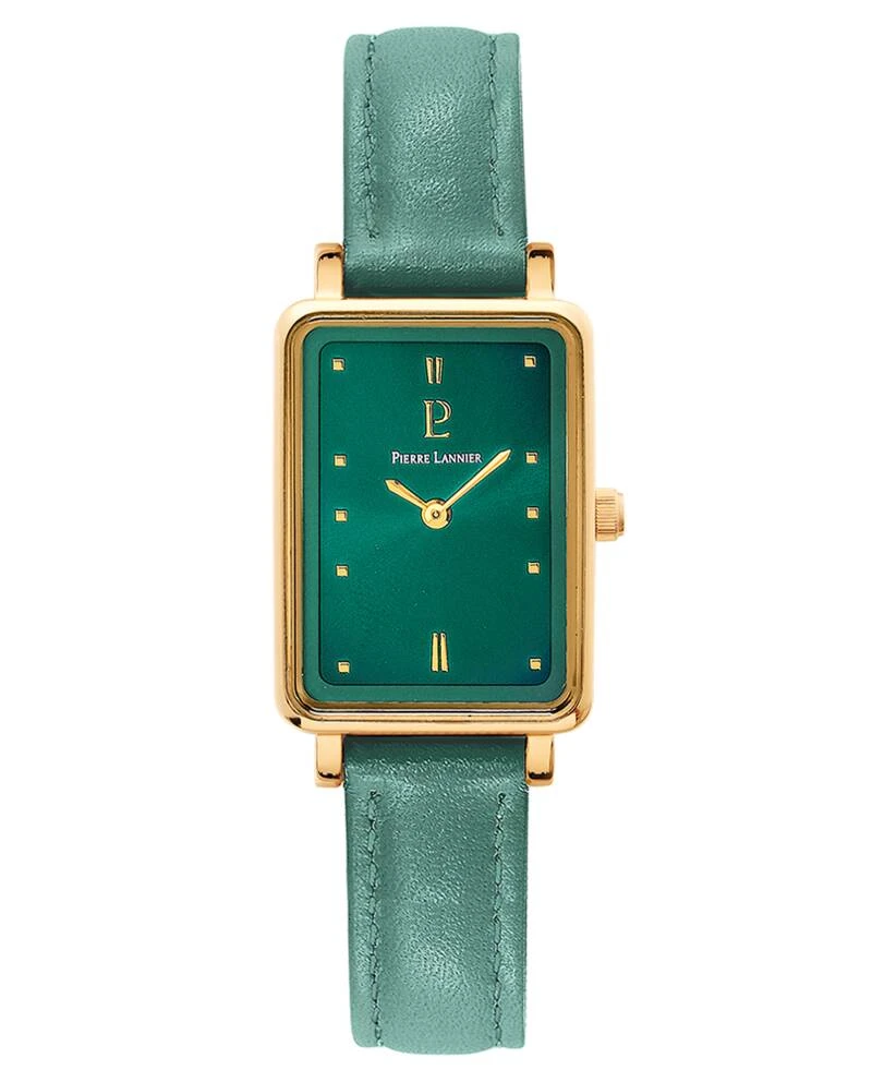 Montre Pierre Lannier - Quartz Femme ARIANE Doré Cadran Soleillé Vert Bracelet Cuir Vert 12MM - 050K577