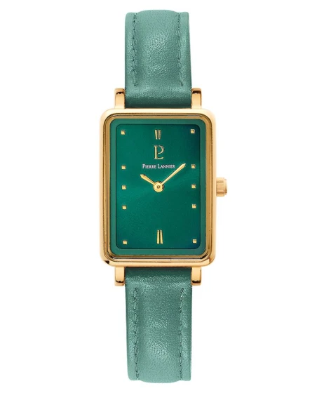 Montre Pierre Lannier - Quartz Femme ARIANE Doré Cadran Soleillé Vert Bracelet Cuir Vert 12MM - 050K577
