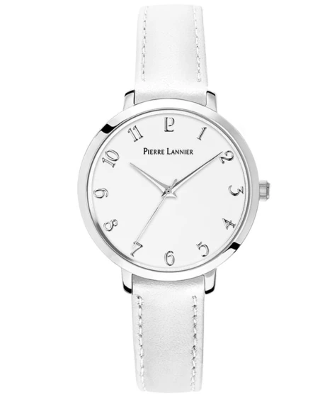 Montre Pierre Lannier - Femme CHOUQUETTE Cadran Blanc Bracelet Cuir Blanc - 046H600